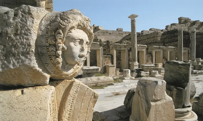 Framed Print : LIBYA. TRIPOLI. Leptis Magna. Forum built during Septimius Severus government (late 2nd century, early 3rd century). Inside. Roman art. - J