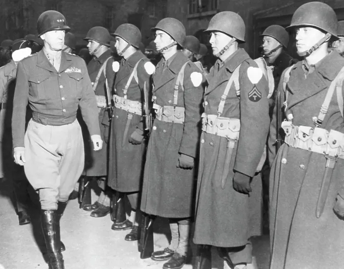 Framed Print : Lieutenant General George Patton (left), inspecting troops in the European Theatre of Operations, 1944.. Courtesy: CSU Archives  /  Everett Collection