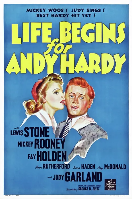 Framed Print : LIFE BEGINS FOR ANDY HARDY, US poster art, from left: Judy Garland, Mickey Rooney, 1941
