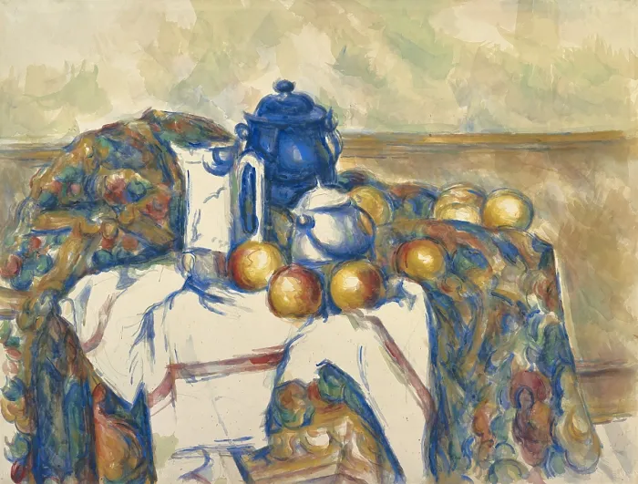 Framed Print : Still Life with Blue Pot, French, by Paul Cezanne, 1900-06, French Post-Impressionist painting, watercolor and graphite