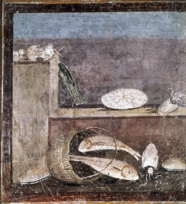 Framed Print : Still Life with Fishes. 1st c. Roman art. Early Empire. Fresco. ITALY. Perugia. National Archaeological Museum of Umbria. Proc: ITALY. Pompeii