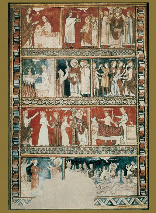 Framed Print : Life and legend of Saint Nicholas. end 13th c. It was situated on the north wall. Romanesque art. Fresco. SPAIN. Barcelona. National Art Museum of Catalonia. Proc: SPAIN. Bierge Framed Print : Life and legend of Saint Nicholas. end 13th c. It was situated on the north wall. Romanesque art. Fresco. SPAIN. Barcelona. National Art Museum of Catalonia. Proc: SPAIN. Bierge