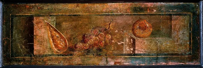 Framed Print : Still Life, by unknown artist, 54-68, 1st Century A.D. ripped fresco, 25 x 80 cm - Italy, Campania, Naples, National Archaeological Museum, Room LXXVII, inv. 8688 Framed Print : Still Life, by unknown artist, 54-68, 1st Century A.D. ripped fresco, 25 x 80 cm - Italy, Campania, Naples, National Archaeological Museum, Room LXXVII, inv. 8688