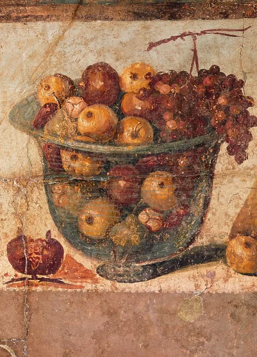 Framed Print : Still Lifes, by unknown artist, 62-79, 1st Century A.D. ripped fresco, 100 x 234 cm - Italy, Campania, Naples, National Archaeological Museum, Room LXXIV, inv. 8611. Detail Framed Print : Still Lifes, by unknown artist, 62-79, 1st Century A.D. ripped fresco, 100 x 234 cm - Italy, Campania, Naples, National Archaeological Museum, Room LXXIV, inv. 8611. Detail