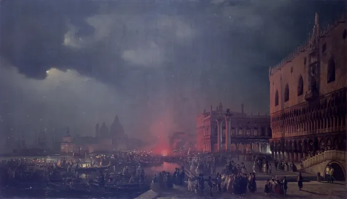 Framed Print : Lightnings in Venice (Luminarie a Venezia), 19th Century, by Ippolito Caffi, oil on canvas - Italy, Friuli Venezia Giulia, Trieste, Historic Collection of Miramare Castle Framed Print : Lightnings in Venice (Luminarie a Venezia), 19th Century, by Ippolito Caffi, oil on canvas - Italy, Friuli Venezia Giulia, Trieste, Historic Collection of Miramare Castle
