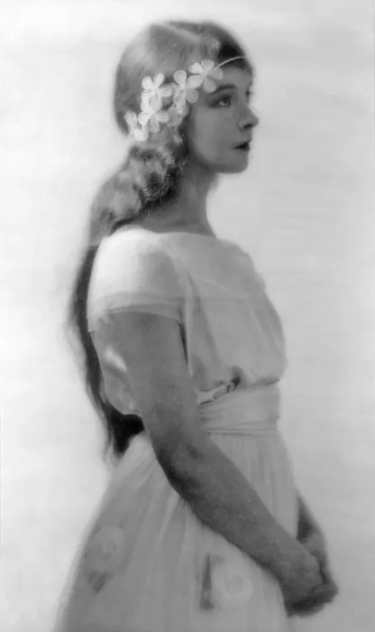 Framed Print : Lillian Gish (1893-1993), silent film star and wearing flowers in her hair. 1922 portrait by society photographer, Charles Albin. es Albin. es Albin. es Albin