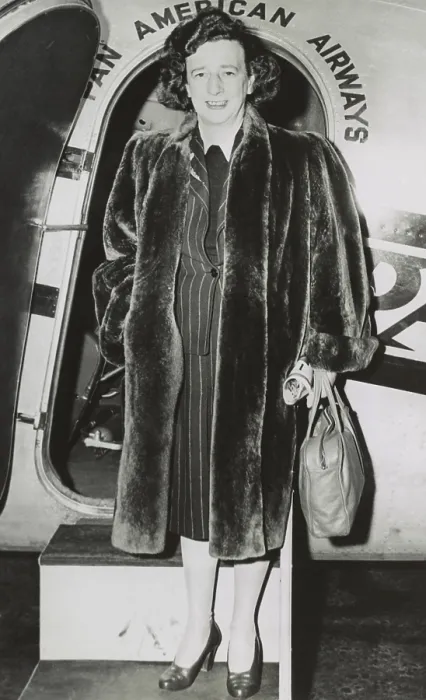 Framed Print : Lillian Hellman, American playwright, about to board Pan American Airways plane on Oct. 1944. She was traveling to Russia for a cultural goodwill mission, from Nov Framed Print : Lillian Hellman, American playwright, about to board Pan American Airways plane on Oct. 1944. She was traveling to Russia for a cultural goodwill mission, from Nov