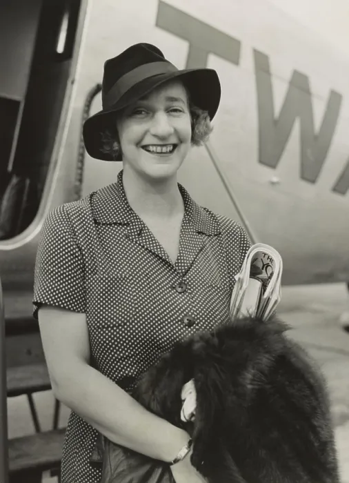 Framed Print : Lillian Hellman, in front of a TWA plane after arriving in Los Angeles in August 1935