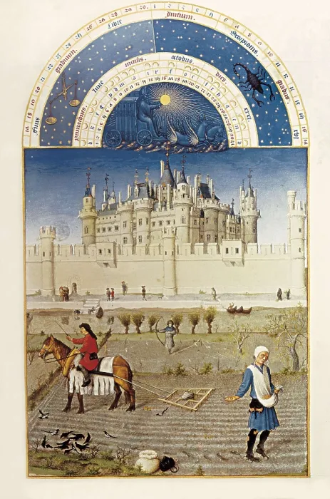 Framed Print : LIMBOURG, Jean (ca. 1370-1416); LIMBOURG, Herman (ca. 1370-1416); Limburg, Pol de (?-h.1416). The Richly decorated Hours of the Duke of Berry. ca. 1440. Fol. 10v