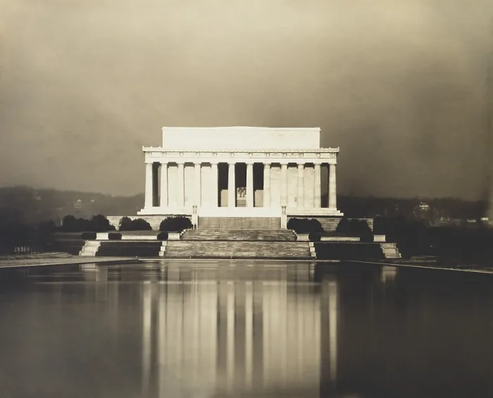 Framed Print : Lincoln Memorial and reflecting pool a year after its dedication, May 2, 1923. The architect was Henry Bacon