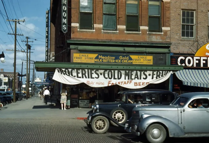 Framed Print : Lincoln, Nebraska, Eagle Fruit Store and Capital Hotel, photograph by John Vachon, 1942