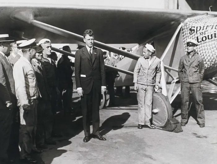 Framed Print : Lindbergh, Charles A. (1902-1974). Lindbergh's visit with his monoplane 'Spirit of Saint Louis' to the Navy. AISA / Everett Collection**US SALES ONLY**