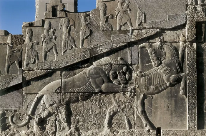 Framed Print : Lion-Bull Combat. 6th c. - 5th c. BC. IRAN. Persepolis. Palace of Darius. Panel of the west side of the stairs. Persian art. Achaemenid period. Relief on rock Framed Print : Lion-Bull Combat. 6th c. - 5th c. BC. IRAN. Persepolis. Palace of Darius. Panel of the west side of the stairs. Persian art. Achaemenid period. Relief on rock