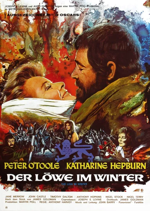 Framed Print : THE LION IN WINTER, (aka DER LOWE IM WINTER), center from left: Katharine Hepburn, Peter O'Toole, 1968
