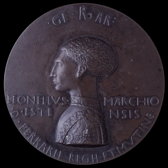 Framed Print : Lionello d'Este medal (Medaglia di Lionello d'Este), by Antonio of Puccio Pisano known as Pisanello, 1444, 15th Century, molten bronze, 101 cm - Italy, Campania, Naples