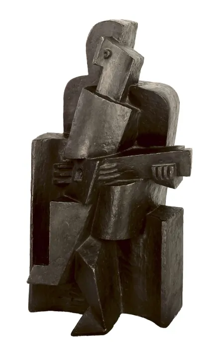 Framed Print : LIPCHITZ, Chain Jacob, called Jacques (1891-1973). The Guitarrist. ca. 1917. Cubism. Sculpture on bronze. GERMANY. Duisburg. Wilhelm Lehmbruck Museum