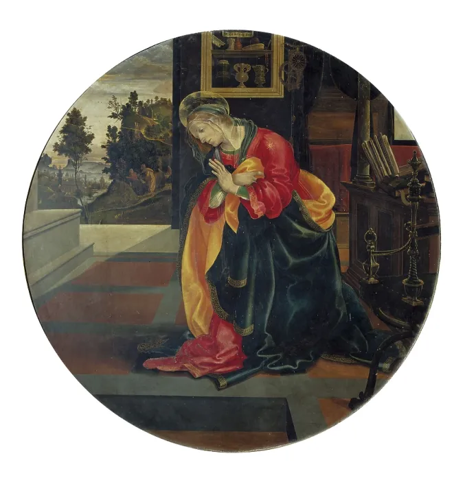 Framed Print : LIPPIFilippocalled Filippino (1457-1504). Virgin from the Annunciation. 1483-1484. Renaissance art. Quattrocento. Tempera on wood. ITALY. San Gimignano. Civic Museum
