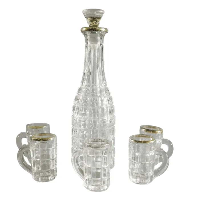 Framed Print : Liquor bottle and five handled glasses (19th c.). Made in the Real Fbrica de Vidrio de La Granja. Glass and Crystal. SPAIN. Madrid. National Museum of Decorative Arts