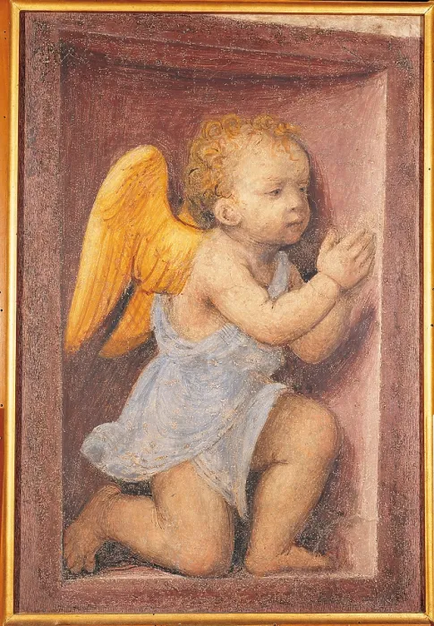 Framed Print : Little angel worshipping, by Bernardino Luini, 16th Century, fresco, cm 49, 8 x 33, 5 - Italy, Lombardy, Milan, Santa Maria della Purificazione Domenican feminine monastery