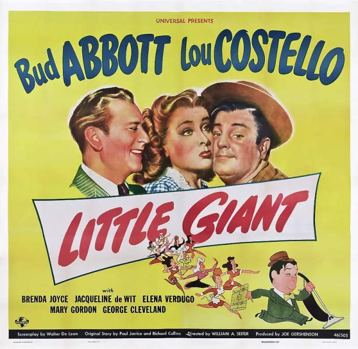 Framed Print : LITTLE GIANT, l-r: Bud Abbott, Elena Verdugo, Lou Costello on poster art, 1946