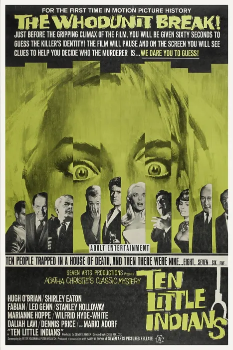 Framed Print : TEN LITTLE INDIANS, (aka AGATHA CHRISTIE'S TEN LITTLE INDIANS), US poster art, Mario Adorf, Stanley Holloway, Leo Genn, Shirley Eaton, Hugh O'Brian, Fabian, Daliah Lavi