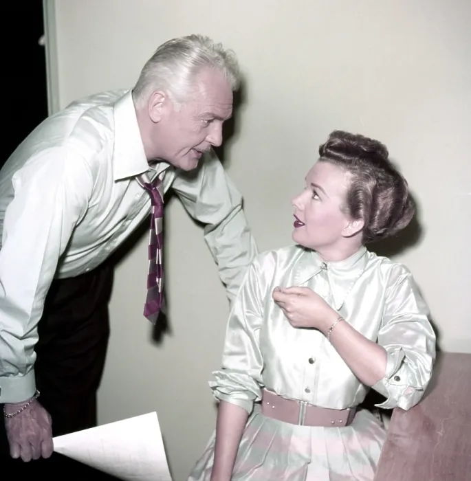 Framed Print : MY LITTLE MARGIE, from left, costars Charles Farrell, Gale Storm, on-set, 1952-55