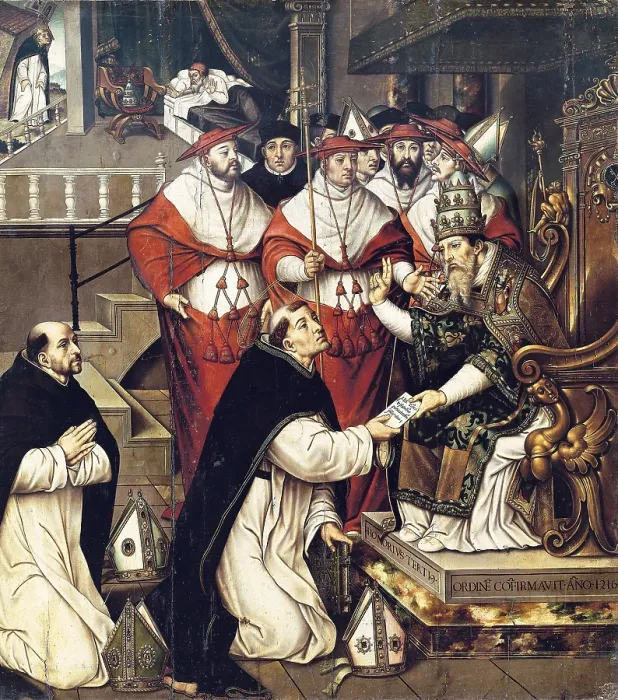 Framed Print : LLORENS, Cristobal (ca. 1550-ca. 1616). Honorius III Confirming the Order of Saint Dominic. 1571. Oil on canvas. SPAIN. Valencia. San Pio V Fine Arts Museum. - P