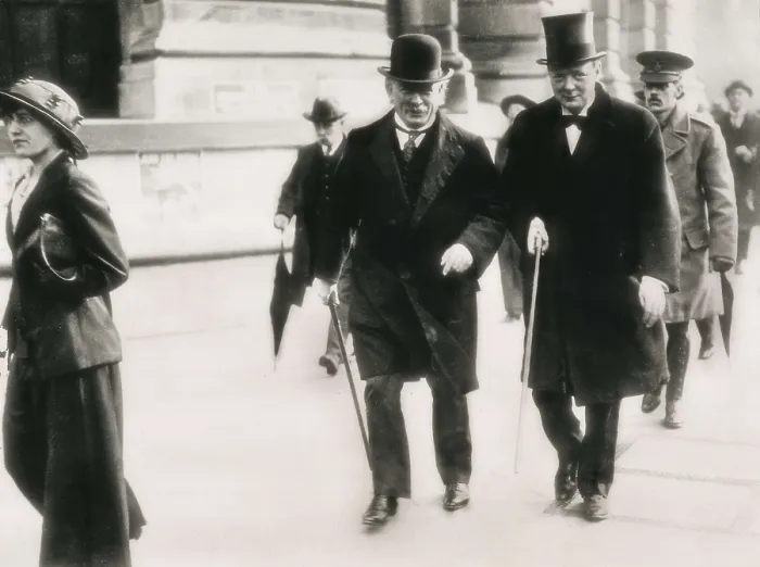 Framed Print : LLOYD GEORGE, David (1863-1945); Churchill, Sir Winston Leonard Spencer (1874-1965). Portrait of Winton Churchill and Lloyd George along the streets of London