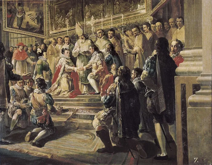 Framed Print : LLUCH, Vicente (1771-1812). Royal wedding of Philip III and Margaret of Austria in Valencia. 19th c. Oil on canvas. SPAIN. Valencia. San Pio V Fine Arts Museum Framed Print : LLUCH, Vicente (1771-1812). Royal wedding of Philip III and Margaret of Austria in Valencia. 19th c. Oil on canvas. SPAIN. Valencia. San Pio V Fine Arts Museum