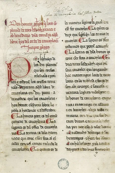 Framed Print : LLULL, Ramn (1235-1315). Page of 'Libre del Orde de Cavaylera' (Book on the Calvary Order). Manuscript from the 15th c. AISA / Everett Collection**US SALES ONLY** Framed Print : LLULL, Ramn (1235-1315). Page of 'Libre del Orde de Cavaylera' (Book on the Calvary Order). Manuscript from the 15th c. AISA / Everett Collection**US SALES ONLY**