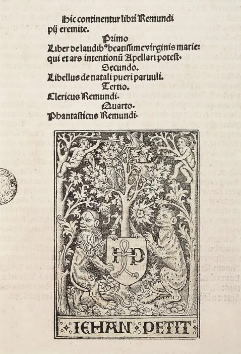 Framed Print : LLULL, Ramn (1235-1315). Title page from the codex 'De Laudibus Beatissimae Virginis Mariae', by Ramon Llull. Edition published in Paris by Gui Marchand in 1499 Framed Print : LLULL, Ramn (1235-1315). Title page from the codex 'De Laudibus Beatissimae Virginis Mariae', by Ramon Llull. Edition published in Paris by Gui Marchand in 1499