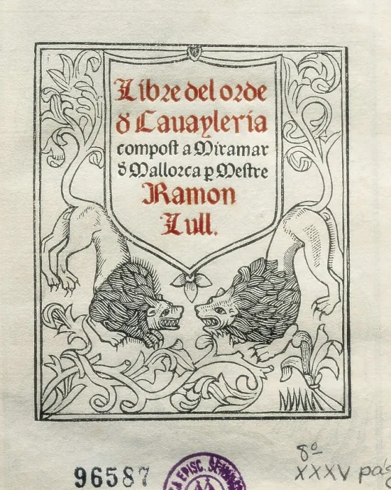 Framed Print : LLULL, Ramn (1235-1315). Title page of 'Libre del Orde de Cavaylera' (Book on the Calvary Order). Facsimile manuscript from the 15th c Framed Print : LLULL, Ramn (1235-1315). Title page of 'Libre del Orde de Cavaylera' (Book on the Calvary Order). Facsimile manuscript from the 15th c