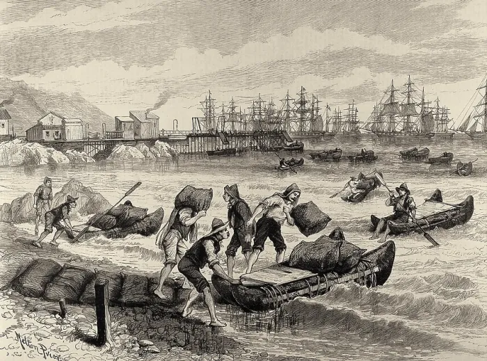 Framed Print : Loading Chile saltpeter in Pascua (Chile). 1891. Engraving. - J. Bedmar / Iberfoto / Everett Collection (523034)**US SALES ONLY**
