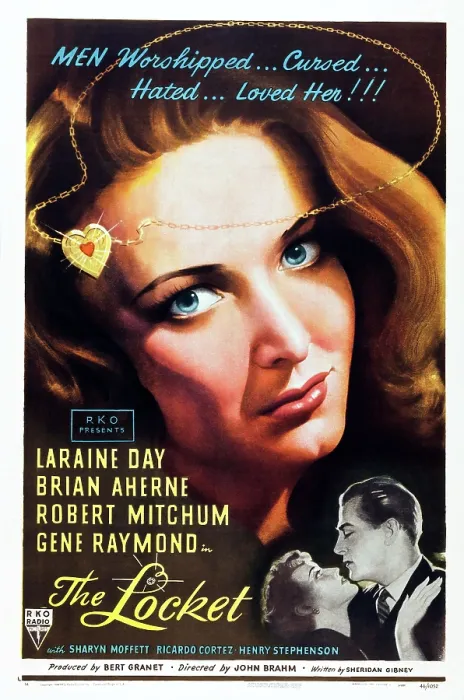 Framed Print : THE LOCKET, top: Laraine Day, bottom l-r: Laraine Day, Brian Aherne on poster art, 1946