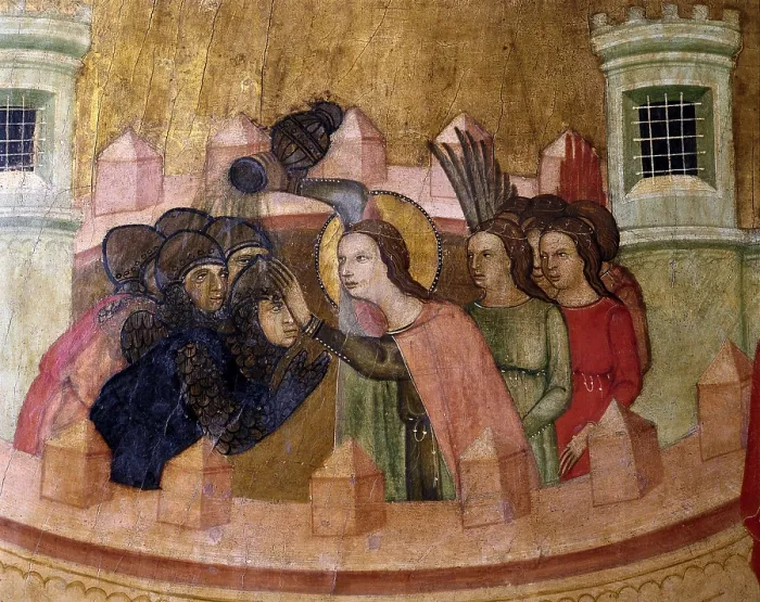 Framed Print : LOERT, Joan (14th century). Altarpiece of Saint Quiteria. 1330 - 1339. Detail. Scene of baptism. Gothic art. Tempera on wood. SPAIN. Palma de Mallorca. Mallorca Museum