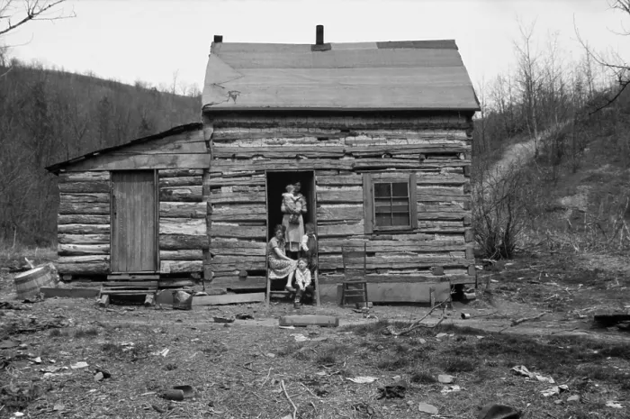 Framed Print : Log Cabin home in Ohio. A mother with four of her five children would be soon be resettled on Ross-Hocking Land Project near Chillicothe Ohio. April 1936
