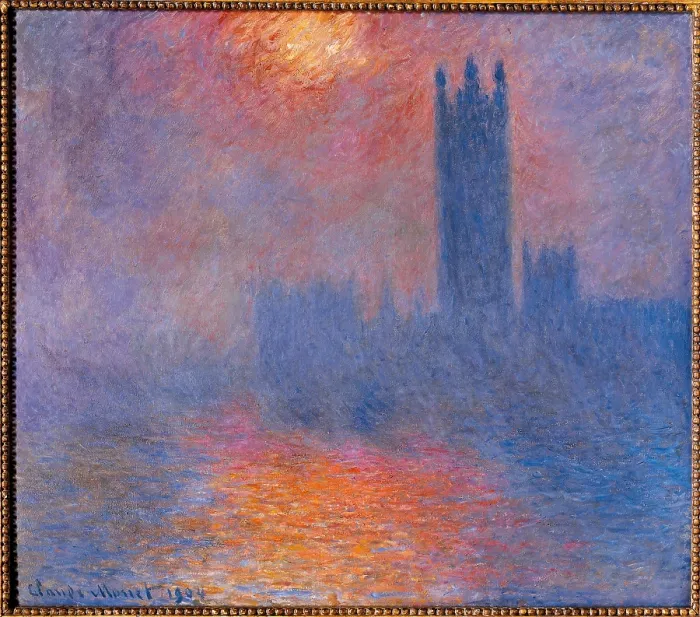 Framed Print : London Houses of Parliament. The Sun Shining Through the Fog, by Claude Monet, 1904, 20th Century, oil on canvas, cm 81 x 92 - France, Ile de France, Paris, Muse dOrsay, RF 2007