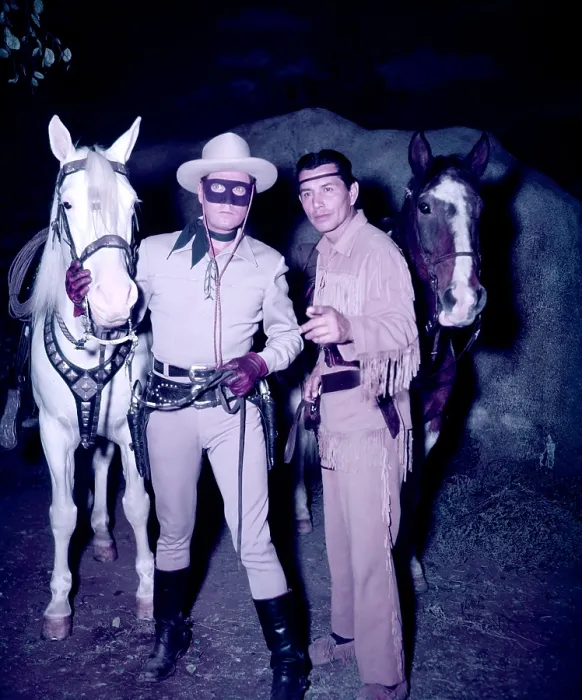 Framed Print : THE LONE RANGER, from left: Clayton Moore, Jay Silverheels, (ca. Season 5, 1956), 1949-57