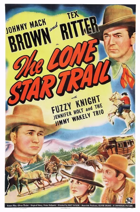 Framed Print : THE LONE STAR TRAIL, US poster art, clockwise from top right: Johnny Mack Brown, Fuzzy Knight, Jennifer Holt, Tex Ritter, 1943