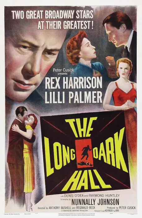 Framed Print : THE LONG DARK HALL, US poster art, top, from left: Rex Harrison, Lili Palmer, Anthony Dawson, Patricia Cutts; bottom left: Rex Harrison, Patricia Cutts, 1951