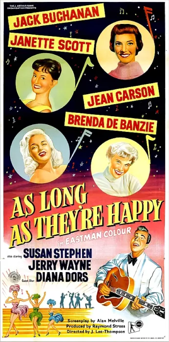 Framed Print : AS LONG AS THEY'RE HAPPY, US poster, left from top: Janette Scott, Diana Dors, right from top: Jean Carson, (aka Jeannie Carson), Brenda De Banzie, Jerry Wayne, 1955