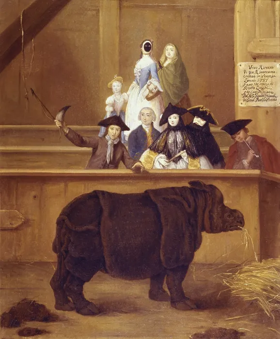 Framed Print : LONGHI, Pietro Falca, called Pietro (1702-1785). The Rhinoceros. 1751. Rococo. Oil on canvas. ITALY. Venice. Ca Rezzonico