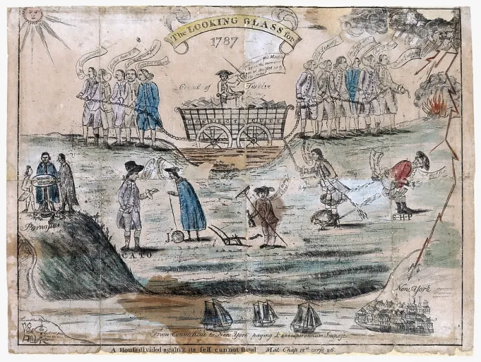 Framed Print : The looking glass for 1787. Political cartoon about the ratification of the US Constitution, including events such as Shays Rebellion. by Amos Doolittle. 1787 Framed Print : The looking glass for 1787. Political cartoon about the ratification of the US Constitution, including events such as Shays Rebellion. by Amos Doolittle. 1787