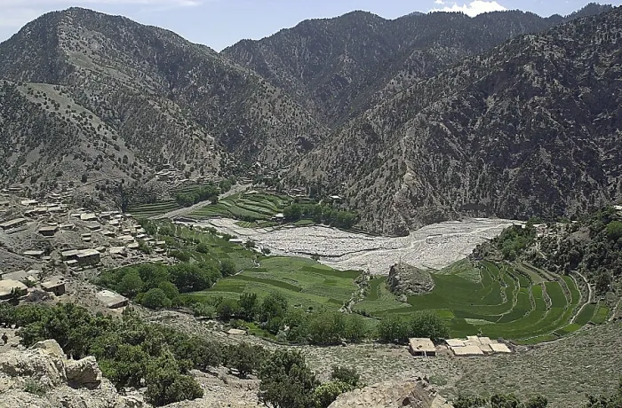 Framed Print : Looking down on the village of Markhanai located in the Tora Bora region of Afghanistan where Coalition soldiers from US Canada and Afghanistan searched for Al Qaeda forces