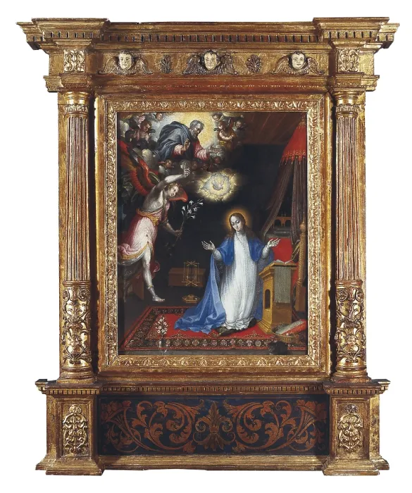 Framed Print : LOPEZ DE HERRERA, Alonso (1579-ca. 1654). The Annunciation. 17th c. Colonial baroque. Oil on canvas. SPAIN. Madrid. America's Museum. - J Framed Print : LOPEZ DE HERRERA, Alonso (1579-ca. 1654). The Annunciation. 17th c. Colonial baroque. Oil on canvas. SPAIN. Madrid. America's Museum. - J