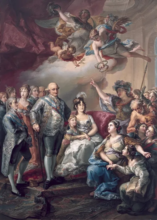 Framed Print : LOPEZ Y PORTAnA, Vicente (1772-1850). Painting Paying Homage to Charles IV and his Family. c. 1802. The event took place in November 1802. Realism. Oil on canvas. SPAIN. Madrid