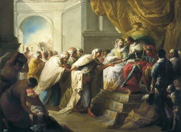 Framed Print : LOPEZ Y PORTAnA, Vicente (1772-1850). The Catholic Kings with an Embassy from the King of Fez. 1790. Oil on canvas. SPAIN. Madrid. St. Fernando Royal Academy Museum Framed Print : LOPEZ Y PORTAnA, Vicente (1772-1850). The Catholic Kings with an Embassy from the King of Fez. 1790. Oil on canvas. SPAIN. Madrid. St. Fernando Royal Academy Museum
