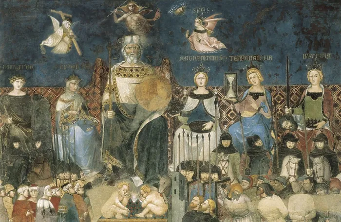 Framed Print : LORENZETTI, Ambrogio (1285-1348). Allegory of the Good Government. 1338-1340. ITALY. Siena. Public Palace. Located in the Sala dei Nove