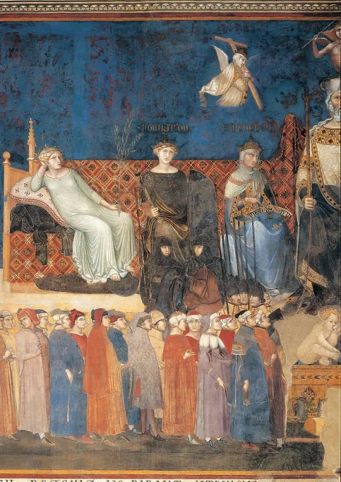 Framed Print : Lorenzetti Ambrogio, Allegory of Good Government, 1338 - 1340, 14th Century, fresco, Italy, Tuscany, Siena