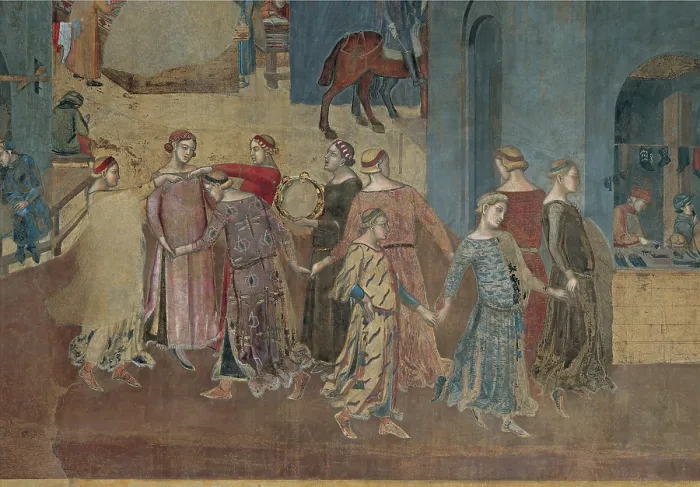 Framed Print : Lorenzetti Ambrogio, The Effects of Good Government in the City and Country, 1338 - 1339, 14th Century, fresco, Italy, Tuscany, Siena, Palazzo Pubblico